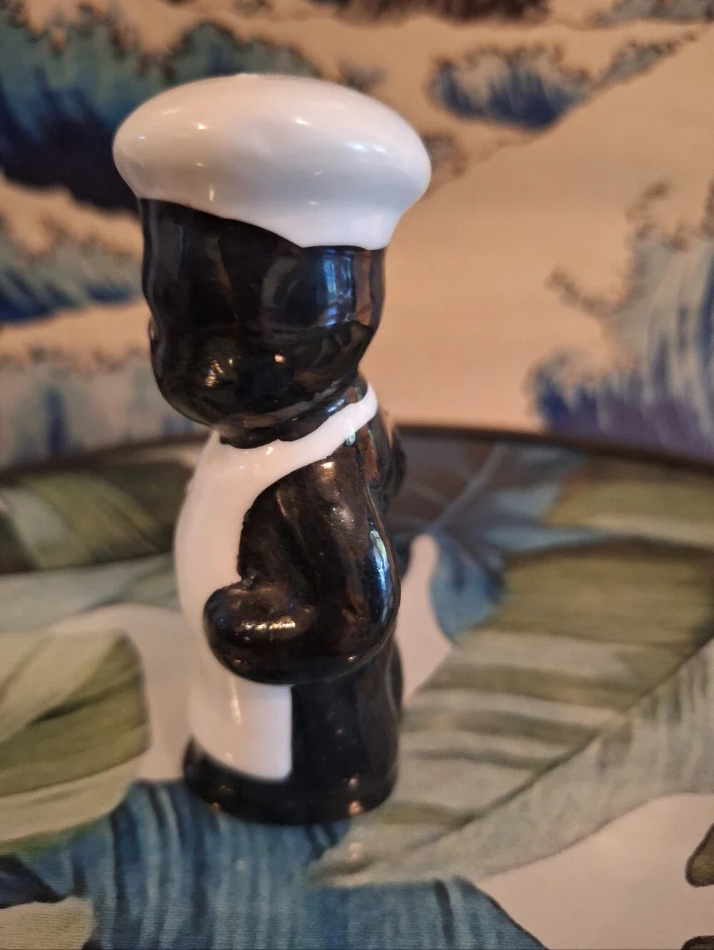 Vintage Black Americana Ceramic Chef Single S&P with White Hat & Apron